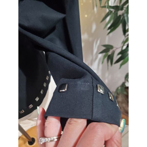 Vtg St John Sport Marie Gray Studded Zip Jacket Size P Black Stretch Pockets - Picture 9 of 14